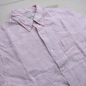 J. Crew Irish Linen Shirt Mens Small Baird McNutt Classic Fit Pink Short Sleeve